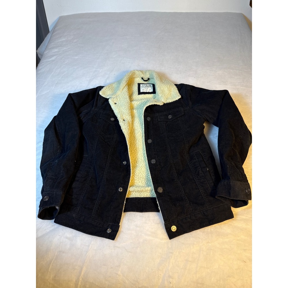 Denim & Flower Ricky Singh Black Corduroy Sherpa Lined Trucker Jacket Small 38